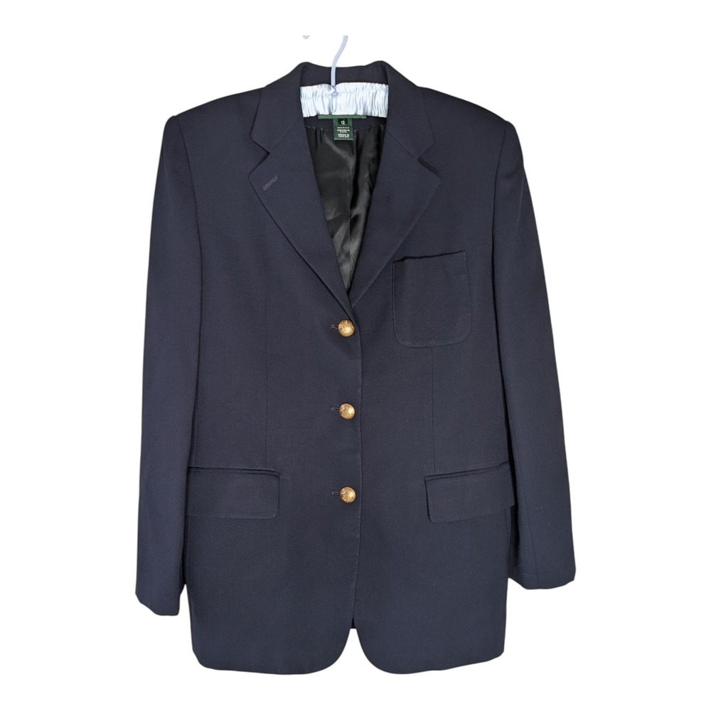 Vintage Lauren Ralph Lauren Navy Wool Blazer Gold Crest Buttons USA W 12 Preppy